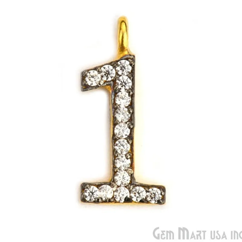 '1' Numbering CZ Pave Gold Vermeil Charm for Bracelet & Pendants