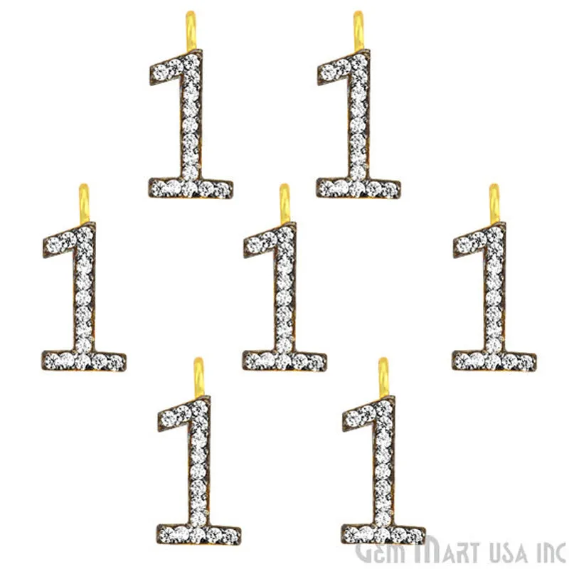 '1' Numbering CZ Pave Gold Vermeil Charm for Bracelet & Pendants