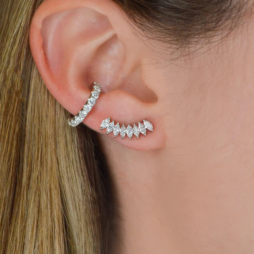 1.04ct Diamond 18K Gold Marquise Climber Earrings
