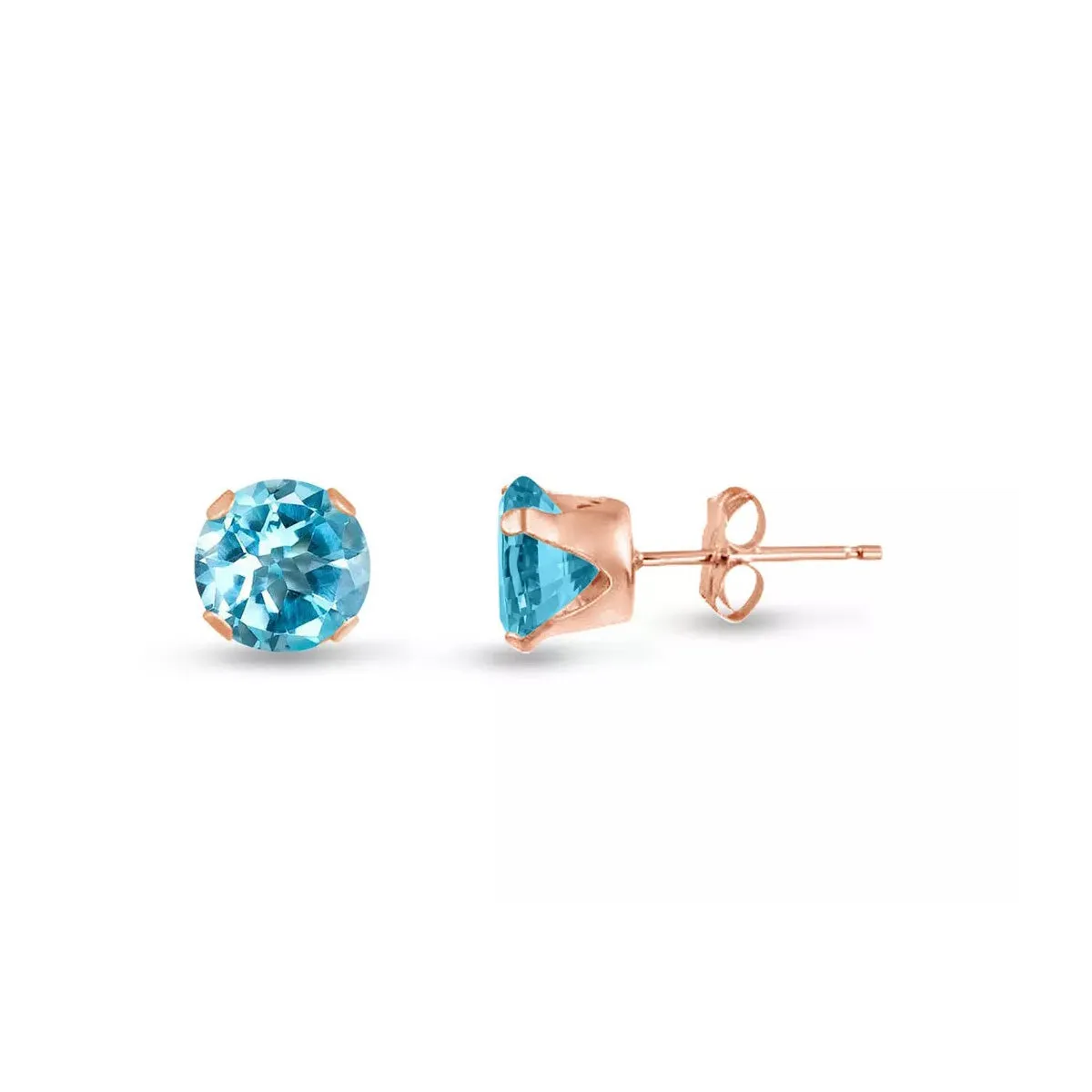 10k Rose Gold Plated 1/2 Carat Round Created Aquamarine Stud Earrings