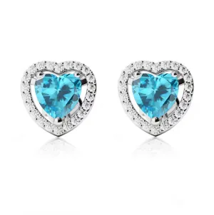 10k White Gold Plated 1 Ct Created Halo Heart Blue Topaz Stud Earrings