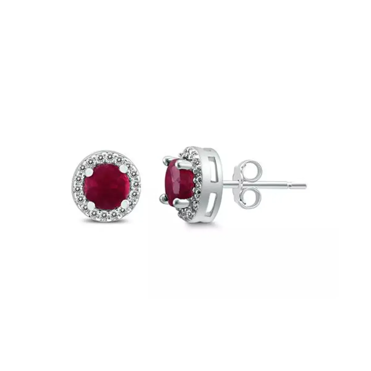 10k White Gold Plated 1/2 Ct Round Created Ruby Halo Stud Earrings