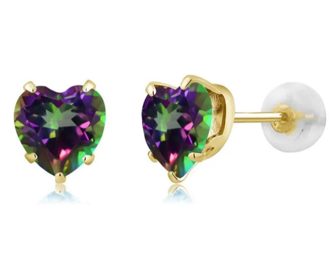 10k Yellow Gold Plated 4 Carat Heart Created Mystic Topaz Stud Earrings