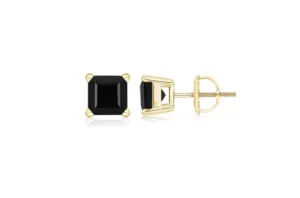 10k Yellow Gold Plated Created Black Sapphire 4 Carat Square Cut Stud Earrings