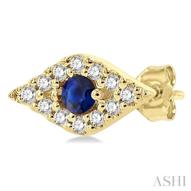1/10 ctw Evil Eye Round Cut Diamond & 2.0MM Round Cut Sapphire Precious Petite Fashion Earring in 10K Yellow Gold