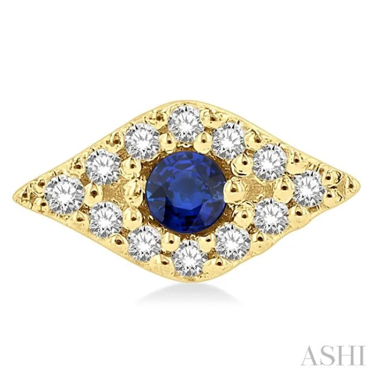 1/10 ctw Evil Eye Round Cut Diamond & 2.0MM Round Cut Sapphire Precious Petite Fashion Earring in 10K Yellow Gold