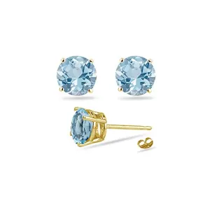 1.25-1.55 Cts of 6 mm AA Round Aquamarine Stud Earrings in 18K Yellow Gold-Screw Backs