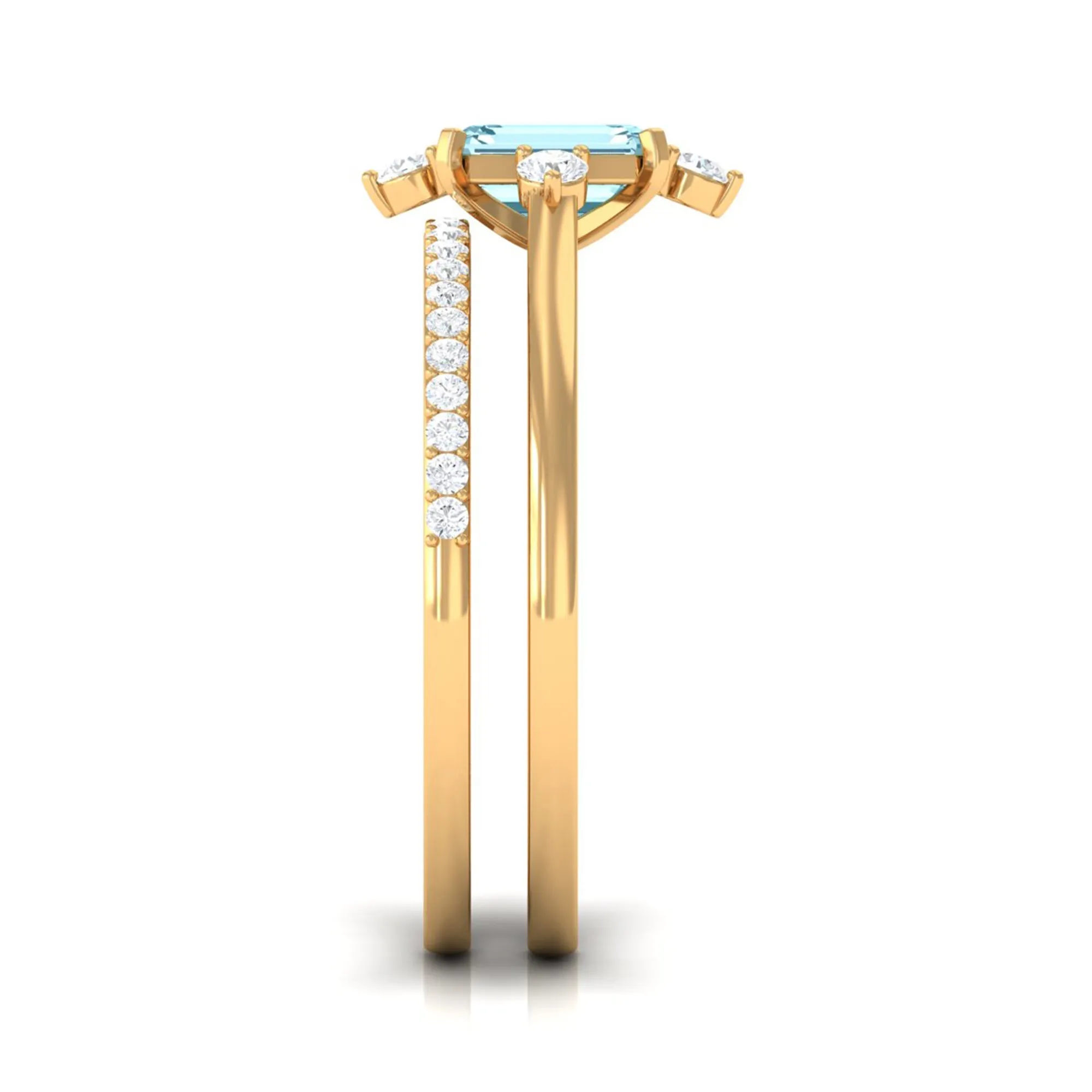 1.25 Ct Octagon Solitaire Aquamarine and Diamond Ring Set