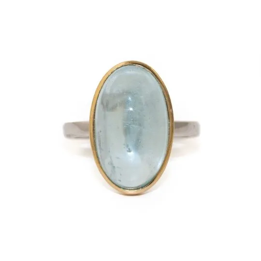 14 KT Golden Bezel Aquamarine Ring