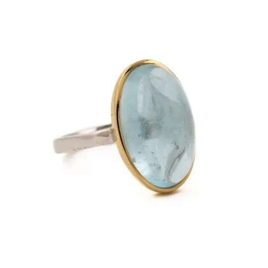14 KT Golden Bezel Aquamarine Ring