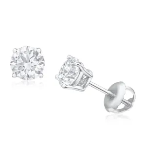 14ct White Gold 1 Carat Diamond Stud Earrings with Secure Screw Back Setting