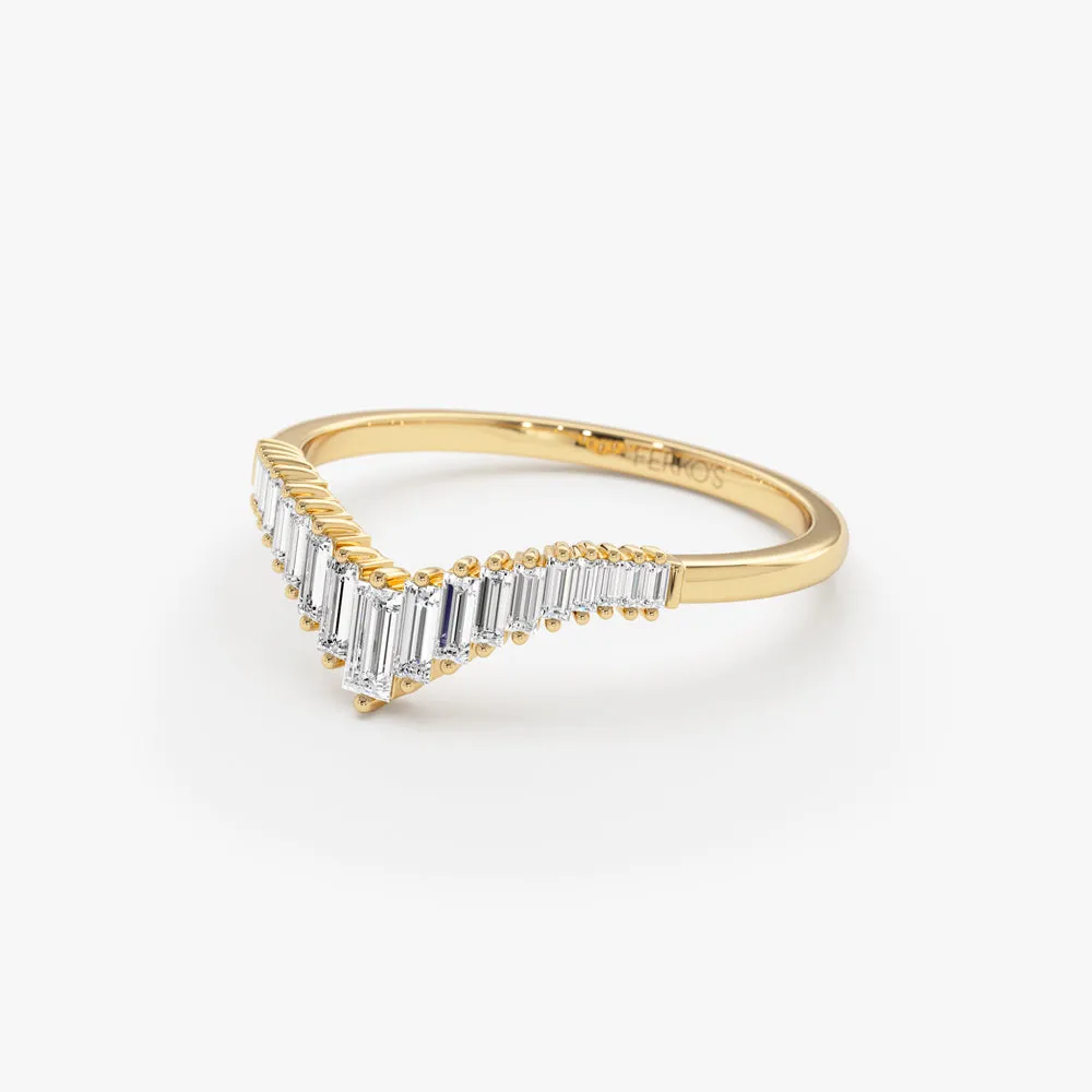 14K Baguette Diamond Curved Tiara Ring