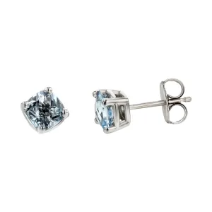 14K Cushion-Cut Sky Blue Topaz Stud Earrings