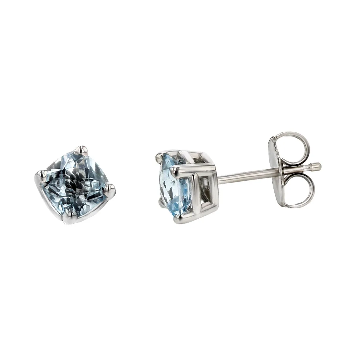 14K Cushion-Cut Sky Blue Topaz Stud Earrings