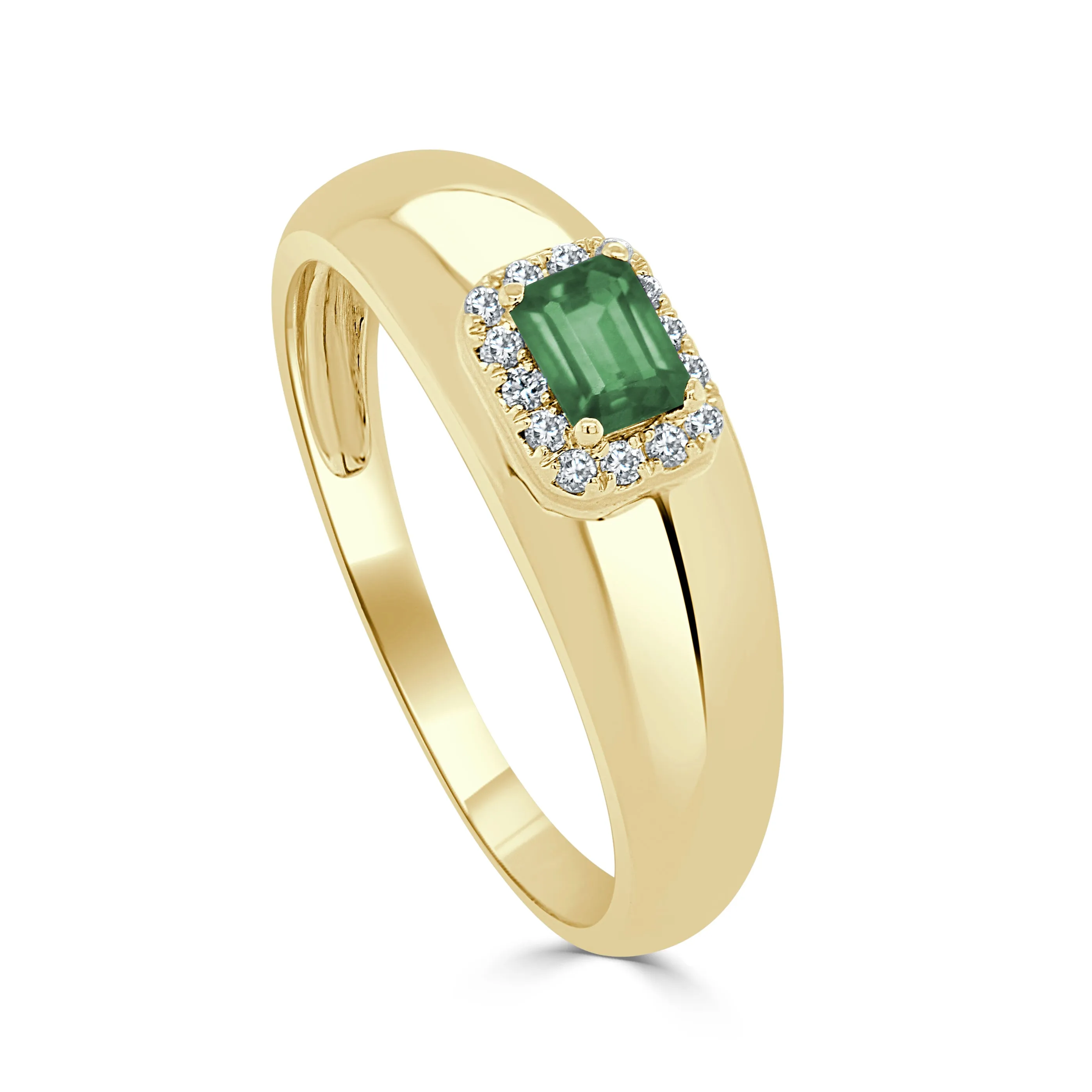 14K Gold Green Emerald Center & Diamond Band