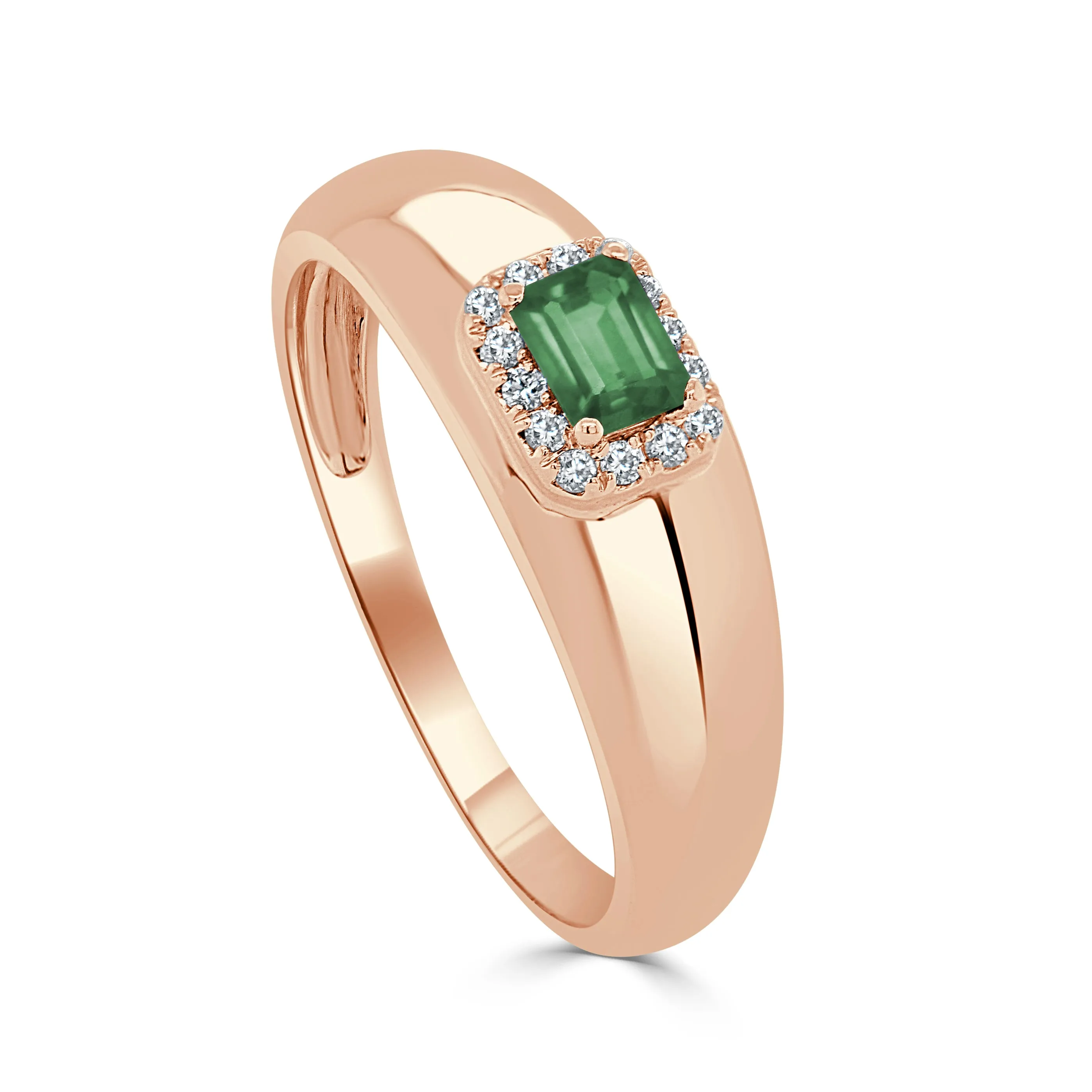 14K Gold Green Emerald Center & Diamond Band