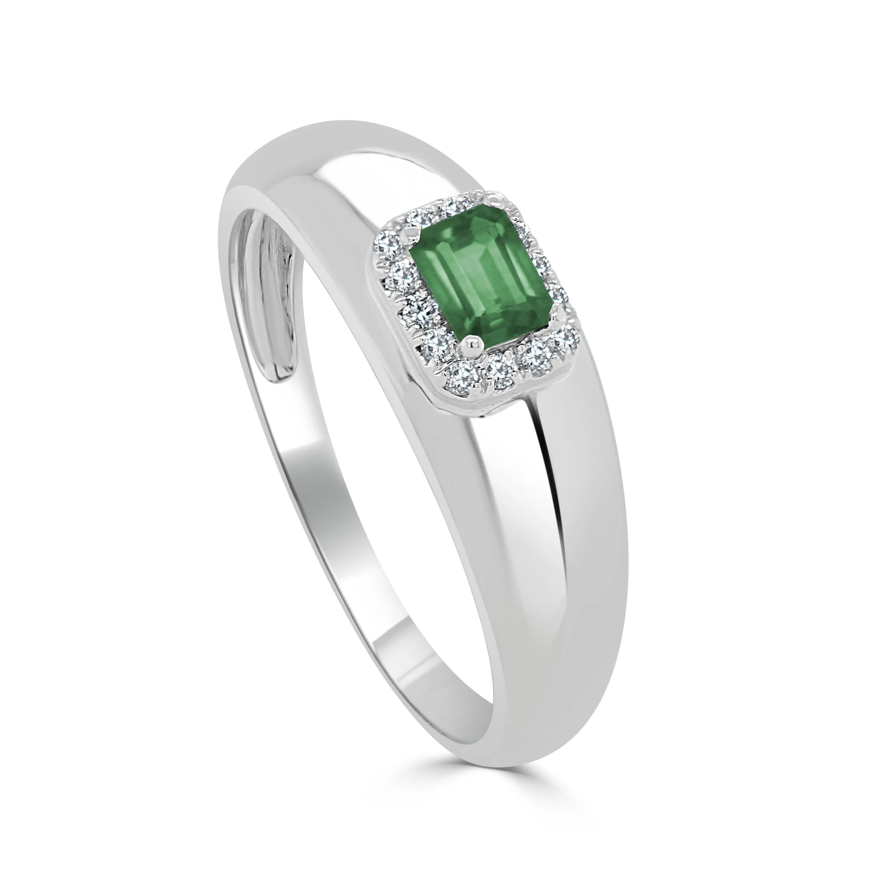 14K Gold Green Emerald Center & Diamond Band