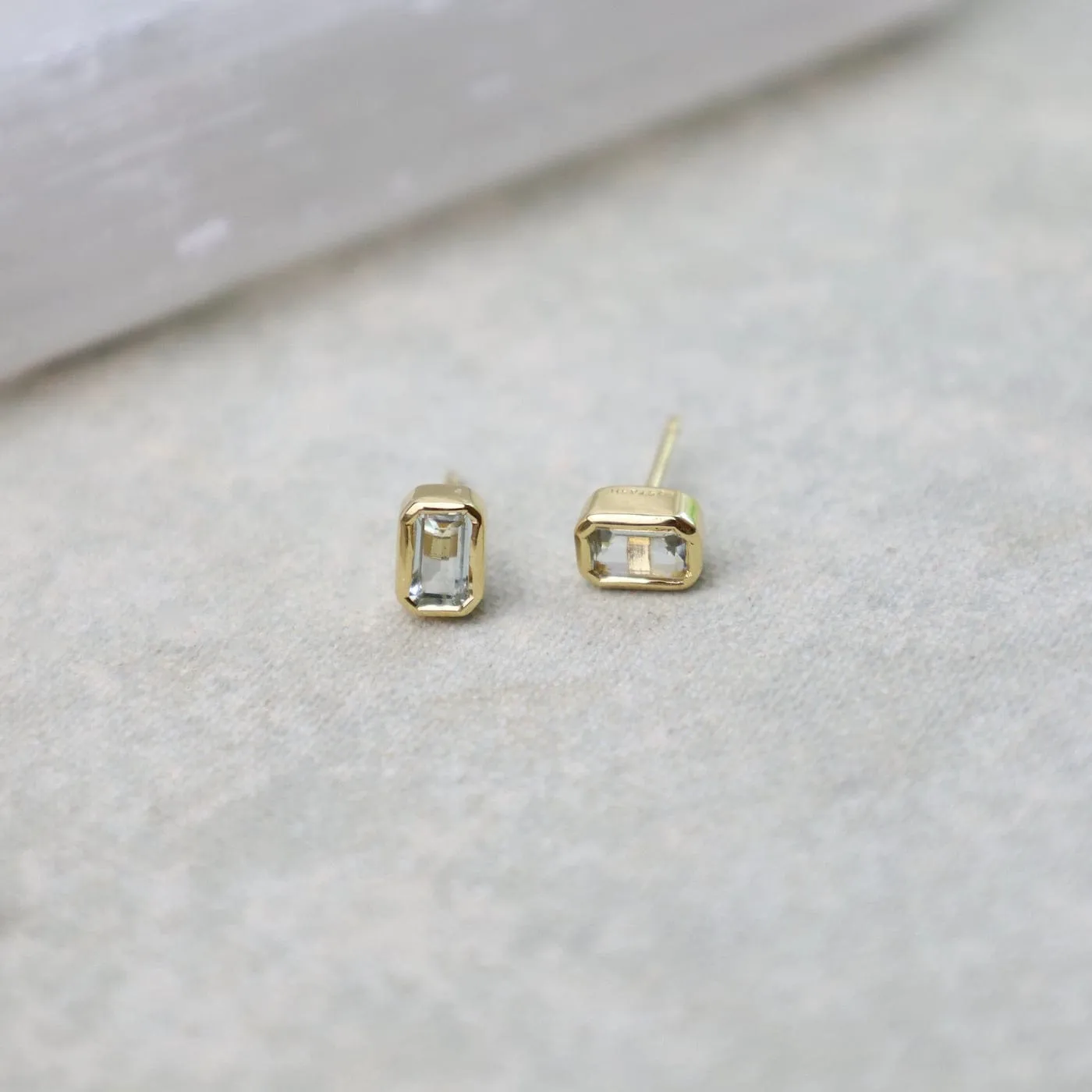 14k Gold Vermeil Bezel Set Octagon Cut Aquamarine Post Earrings