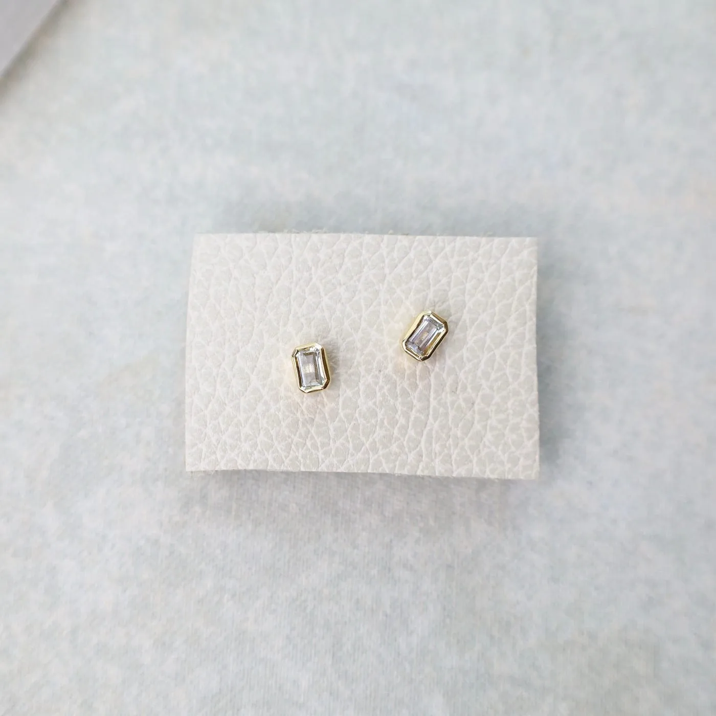 14k Gold Vermeil Bezel Set Octagon Cut Aquamarine Post Earrings