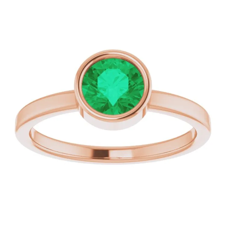 14K Rose 6 mm Lab-Grown Emerald Ring