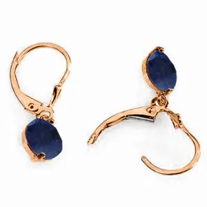 14K Solid Rose Gold Leverback Earrings Sapphire Jewelry