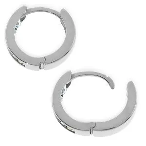 14K Solid White Gold Hoop Huggie Earrings w/ Aquamarines