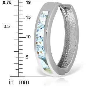 14K Solid White Gold Hoop Huggie Earrings w/ Aquamarines