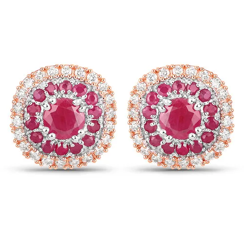 14K White & Rose Gold Ruby Diamond Earrings