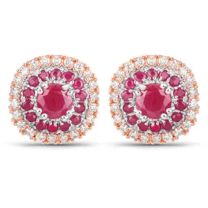 14K White & Rose Gold Ruby Diamond Earrings