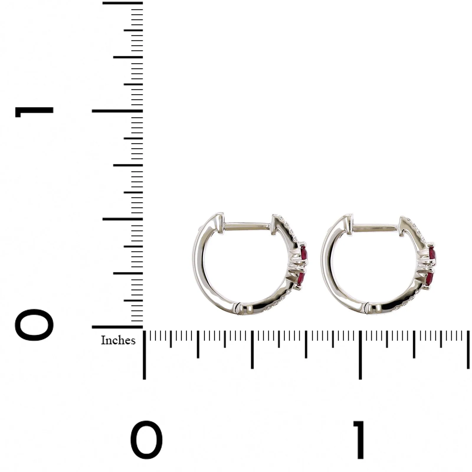 14K White Gold Diamond & Ruby Huggie Earrings