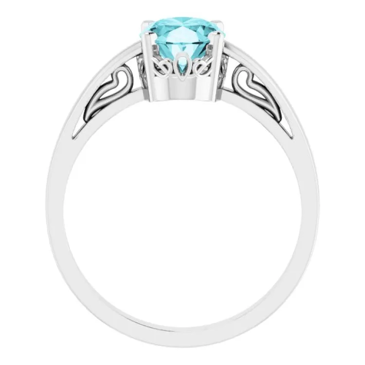 14K White Natural Blue Zircon Ring