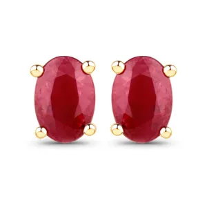 14K Yellow Gold Genuine Oval Shape Ruby Studs 0.96cts