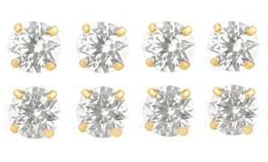 14k Yellow Gold Plated 4Ct Round White Sapphire Set Of Four Stud Earrings