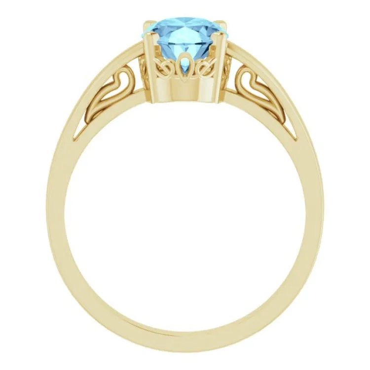 14K Yellow Natural Aquamarine Solitaire Ring