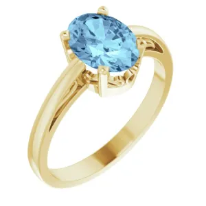 14K Yellow Natural Aquamarine Solitaire Ring