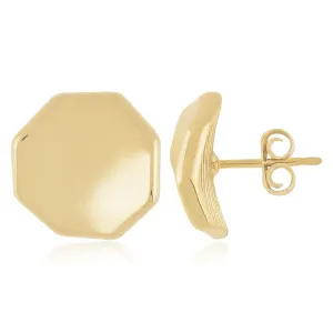 14K Yellow Octagon Stud Earrings