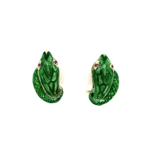 14K YG VICTOR MAYER Green Enamel Serpent Earrings w/Ruby Eyes 9.0g Regard Jewelry Austin,
