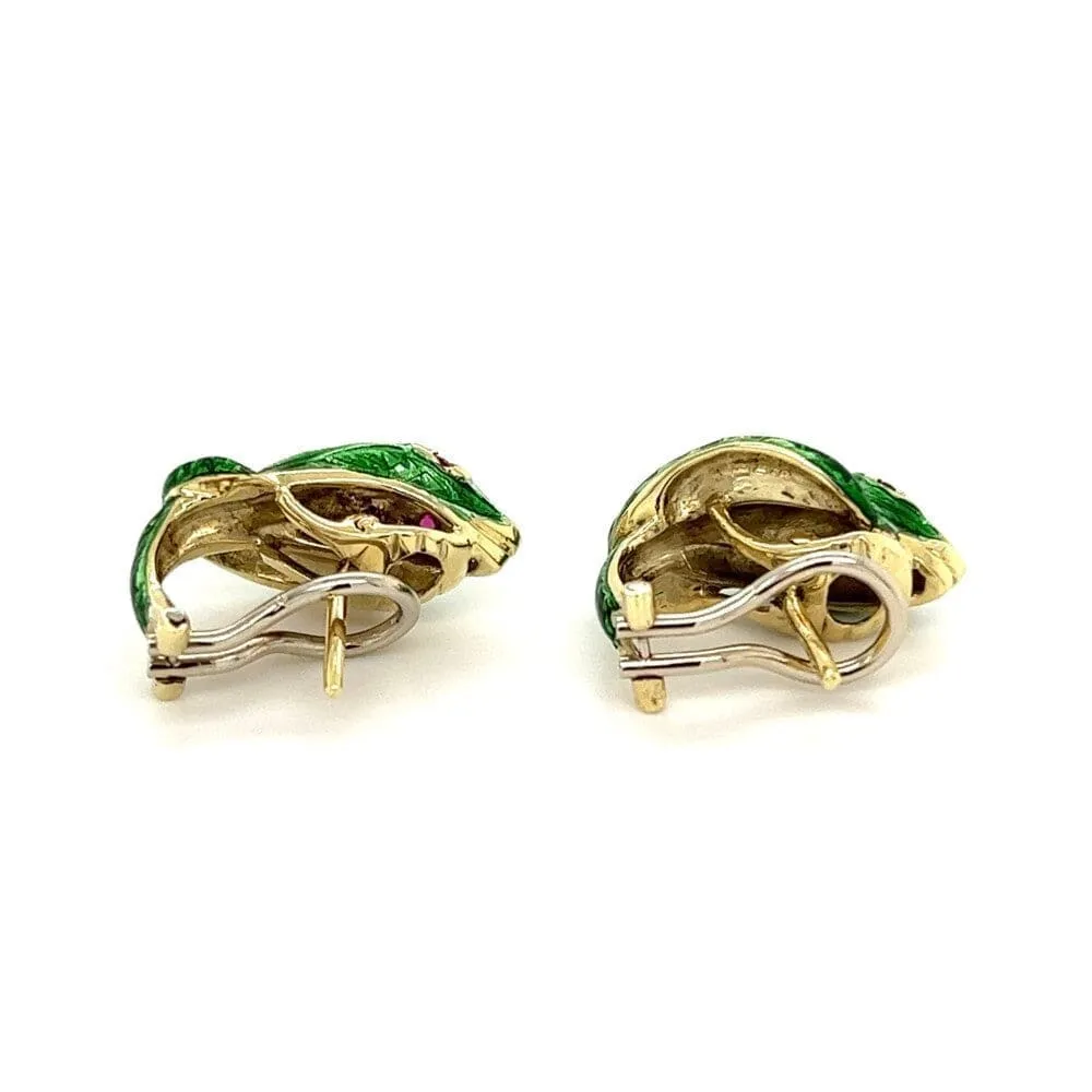 14K YG VICTOR MAYER Green Enamel Serpent Earrings w/Ruby Eyes 9.0g Regard Jewelry Austin,
