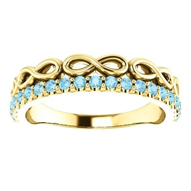 14KT GOLD 0.35 CTW AQUAMARINE INFINITY STACKABLE RING