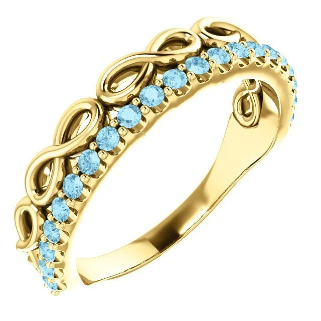 14KT GOLD 0.35 CTW AQUAMARINE INFINITY STACKABLE RING