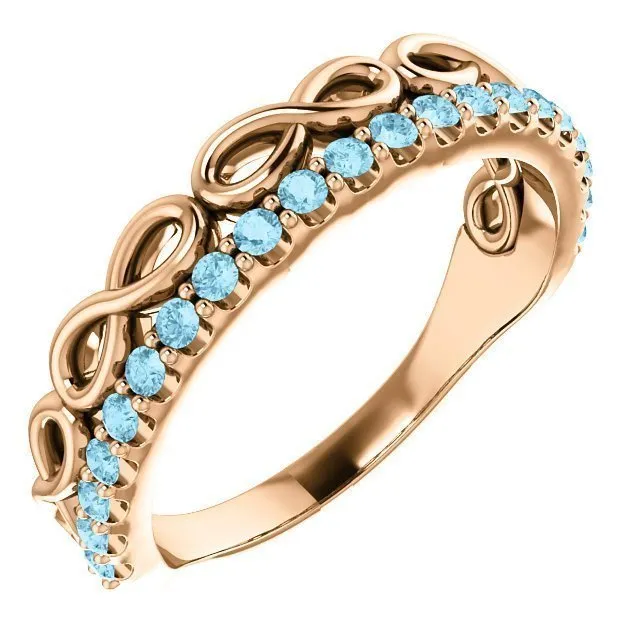 14KT GOLD 0.35 CTW AQUAMARINE INFINITY STACKABLE RING