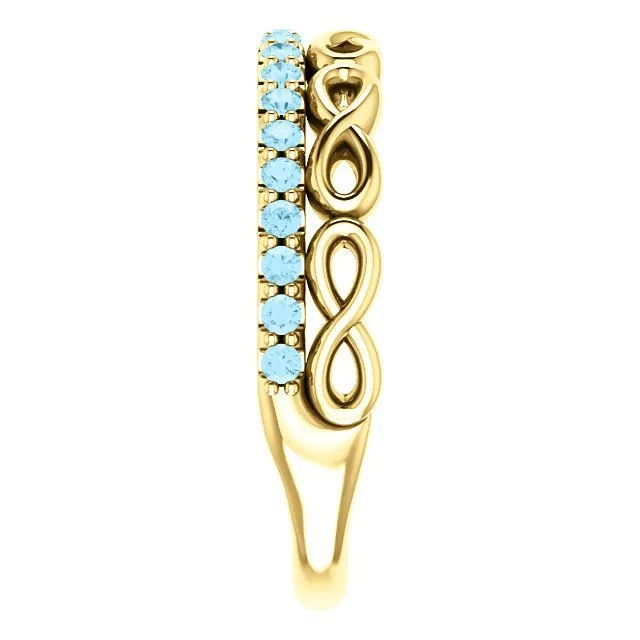 14KT GOLD 0.35 CTW AQUAMARINE INFINITY STACKABLE RING