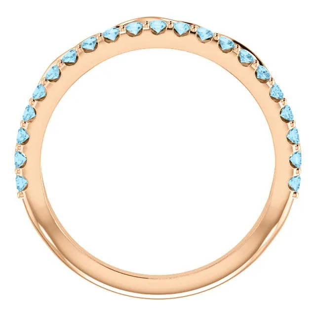 14KT GOLD 0.35 CTW AQUAMARINE INFINITY STACKABLE RING