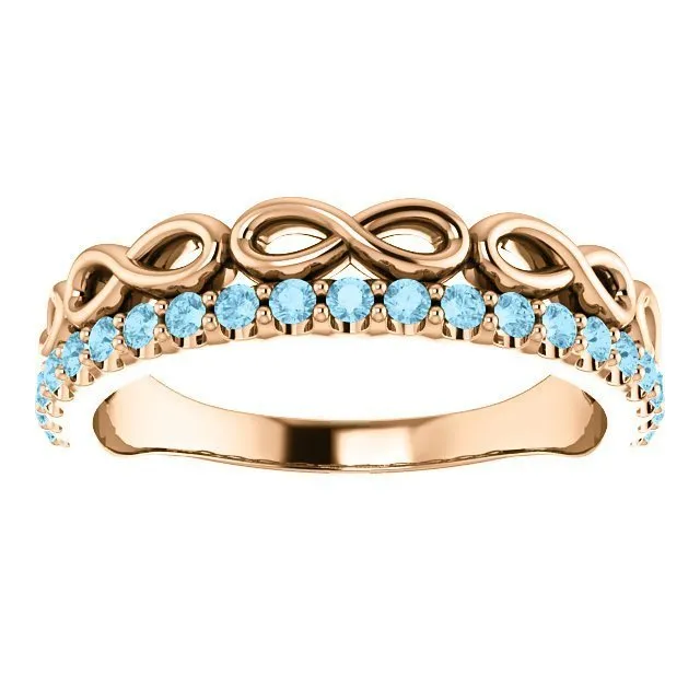 14KT GOLD 0.35 CTW AQUAMARINE INFINITY STACKABLE RING