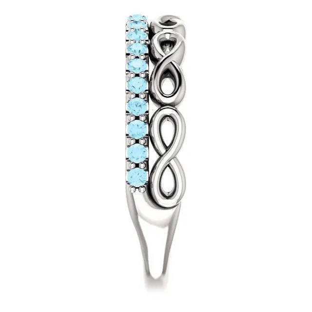 14KT GOLD 0.35 CTW AQUAMARINE INFINITY STACKABLE RING