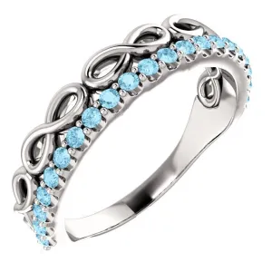 14KT GOLD 0.35 CTW AQUAMARINE INFINITY STACKABLE RING
