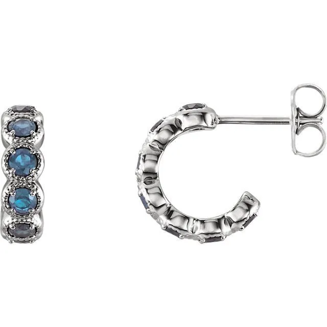 14KT GOLD 1.12 CTW AQUAMARINE J HOOP EARRINGS