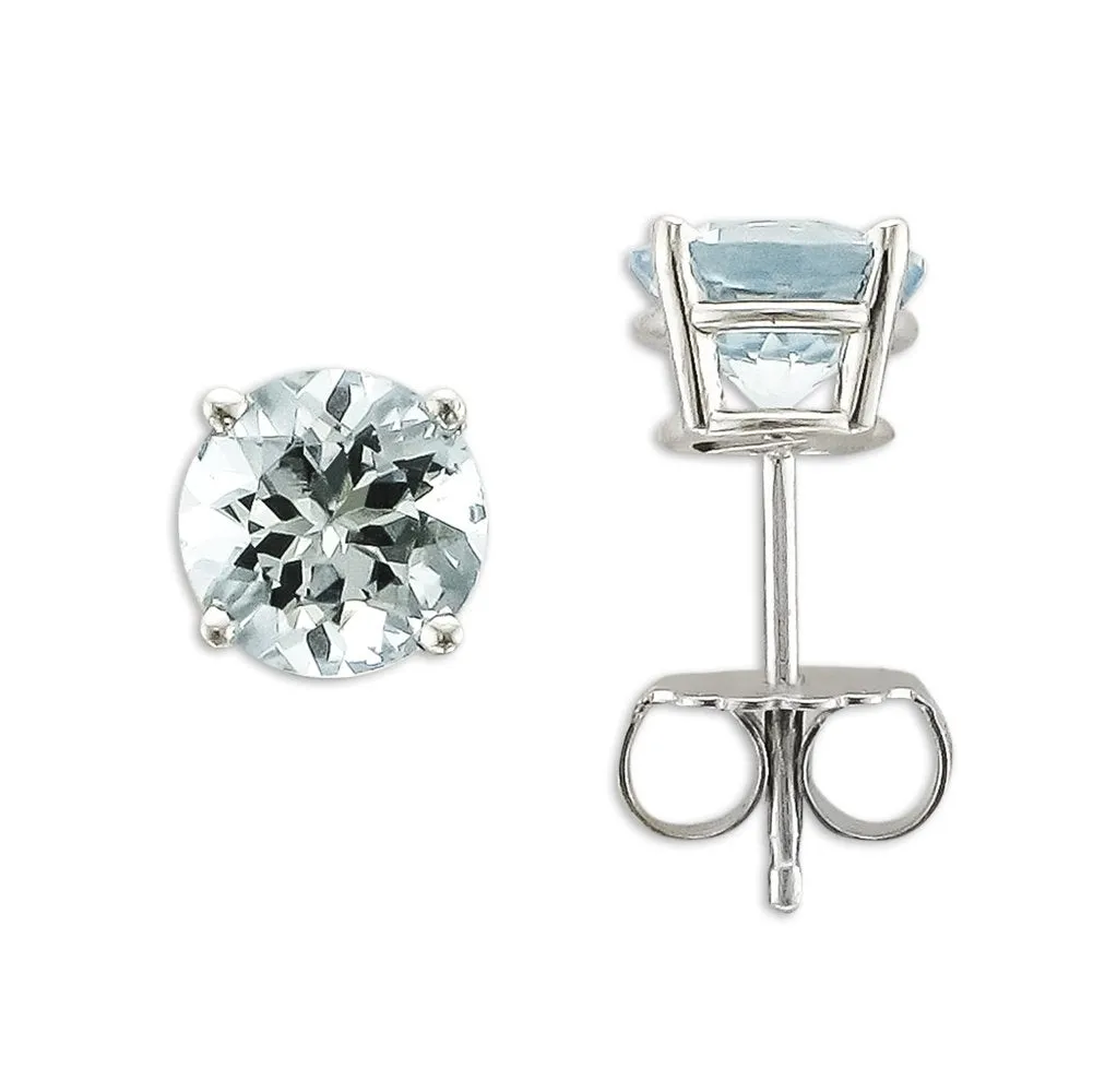 14KT GOLD 1.50 CTW ROUND AQUAMARINE EARRINGS