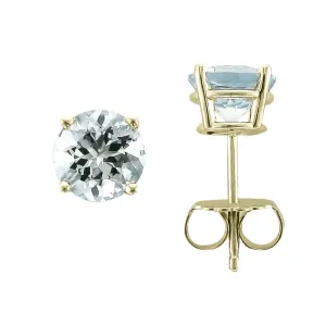 14KT GOLD 1.50 CTW ROUND AQUAMARINE EARRINGS