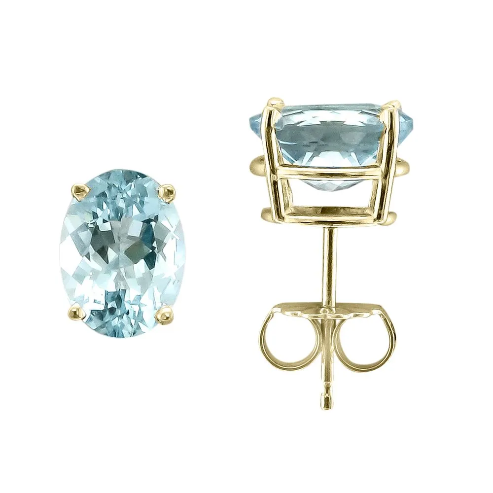 14KT GOLD 2.20 CTW OVAL AQUAMARINE EARRINGS